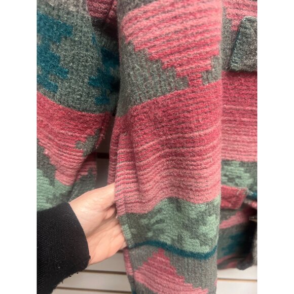 Eddie Bauer Vintage 80's Wool Aztec Pink and Green Blanket Coat - Picture 5 of 10